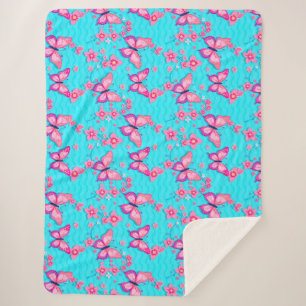 Lebendiges Schmetterlinge- und Blumen-Design Sherpadecke