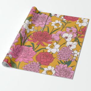 Lebendiges Senfgelb Rosa Blumengarten Geschenkpapier