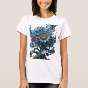 Lebendiges Silber BLAUE BLUMENFANTASIE Textdesign T-Shirt