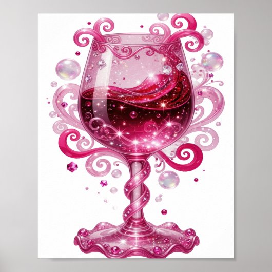 Lebendiges Silber PINK WEINGLAS Druck Poster (Vorne)