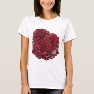 Lebendiges Silber ROT ROSEN UND MÜNZEN Druck T-Shirt
