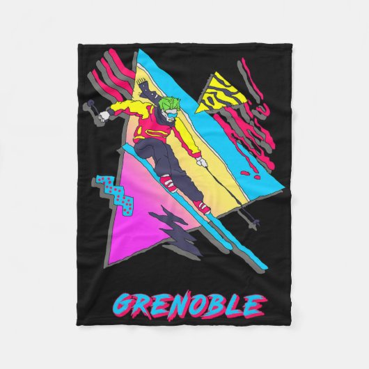 Lebendiges Skidesign mit Grenoble-Text-Ski Fleecedecke (Vorderseite)