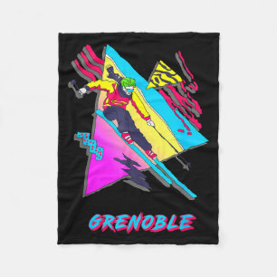 Lebendiges Skidesign mit Grenoble-Text-Ski Fleecedecke
