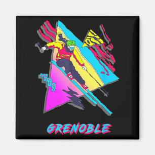 Lebendiges Skidesign mit Grenoble-Text-Ski Magnet