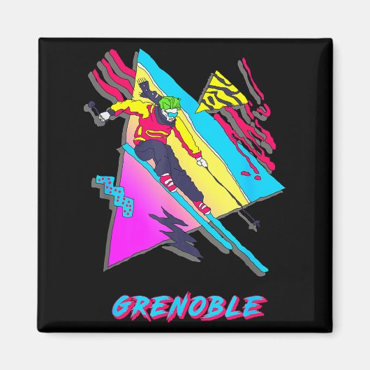 Lebendiges Skidesign mit Grenoble-Text-Ski Magnet (Vorne)