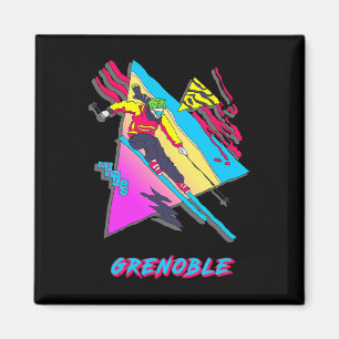 Lebendiges Skidesign mit Grenoble-Text-Ski Magnet