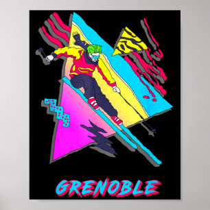 Lebendiges Skidesign mit Grenoble-Text-Ski Poster