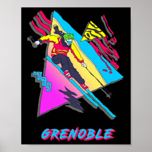 Lebendiges Skidesign mit Grenoble-Text-Ski  Poster