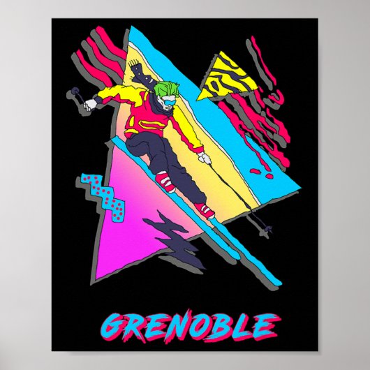 Lebendiges Skidesign mit Grenoble-Text-Ski Poster (Vorne)