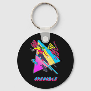 Lebendiges Skidesign mit Grenoble-Text-Ski Schlüsselanhänger