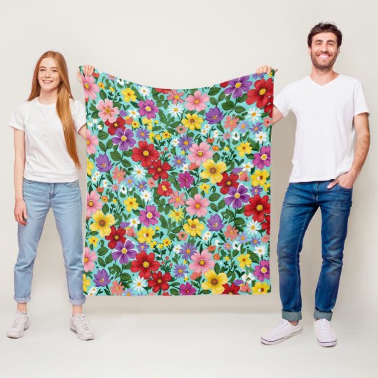 Lebendiges Sommer-Blumenwiesen-Blumenmuster Fleecedecke (Beispiel)