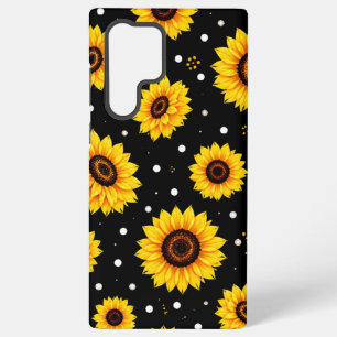 Lebendiges Sonnenblumen-Polka-Punkt-Muster Schwarz Samsung Galaxy Hülle
