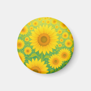 Lebendiges Sonnenblumenfeld-Muster Magnet