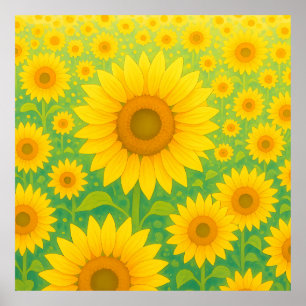 Lebendiges Sonnenblumenfeld-Muster Poster