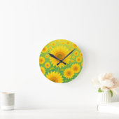 Lebendiges Sonnenblumenfeld-Muster Runde Wanduhr (Zuhause)