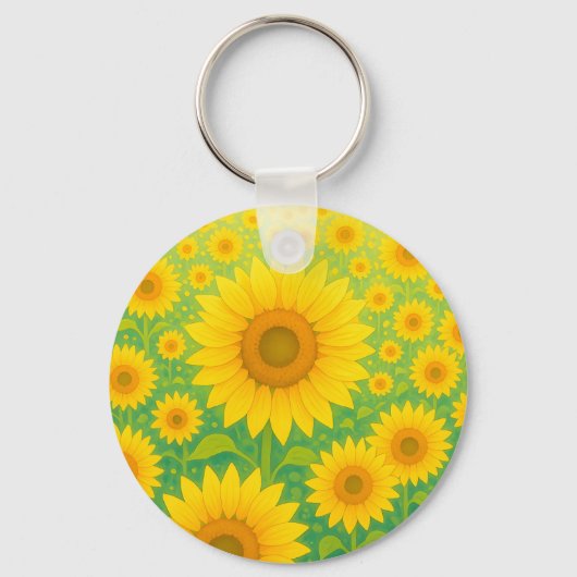 Lebendiges Sonnenblumenfeld-Muster Schlüsselanhänger (Vorderseite)