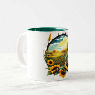 lebendiges Sonnenblumenfeld T-Shirt Zweifarbige Tasse