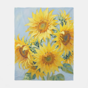 Lebendiges Sonnenblumenstrauß-Ölgemälde Fleecedecke
