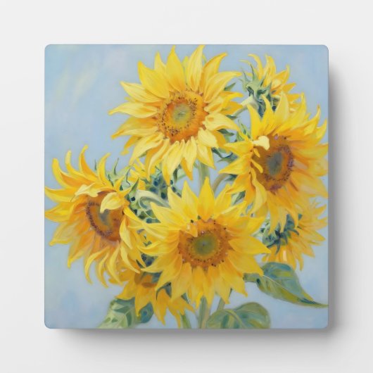 Lebendiges Sonnenblumenstrauß-Ölgemälde Fotoplatte (Vorderseite)