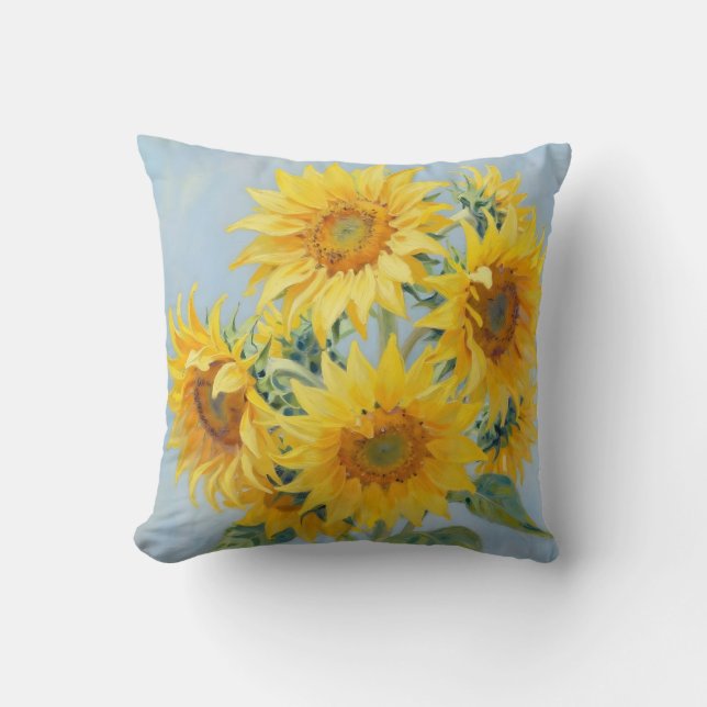 Lebendiges Sonnenblumenstrauß-Ölgemälde Kissen (Vorderseite)