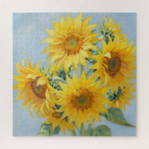 Lebendiges Sonnenblumenstrauß-Ölgemälde Puzzle