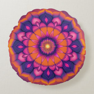 Lebendiges Sonnenuntergangs-Mandala-Rundkissen Rundes Kissen
