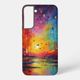 Lebendiges Sonnenuntergangs- und Vogelkunst-Design Samsung Galaxy Hülle