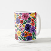 Lebendiges Stiefmütterchen-Wildblumen-Botanikmuste Kaffeetasse (VorderseiteRechts)