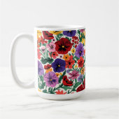 Lebendiges Stiefmütterchen-Wildblumen-Botanikmuste Kaffeetasse (Links)