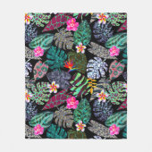 Lebendiges tropisches Blätter- und Blumenmuster Fleecedecke (Vorderseite)
