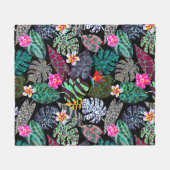 Lebendiges tropisches Blätter- und Blumenmuster Fleecedecke (Vorderseite (Horizontal))
