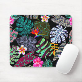 Lebendiges tropisches Blätter- und Blumenmuster Mousepad
