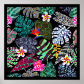Lebendiges tropisches Blätter- und Blumenmuster Poster (Vorne)
