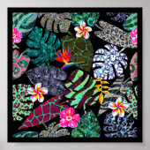 Lebendiges tropisches Blätter- und Blumenmuster Poster (Vorne)