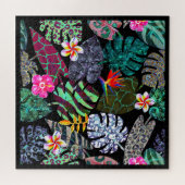 Lebendiges tropisches Blätter- und Blumenmuster Puzzle (Horizontal)