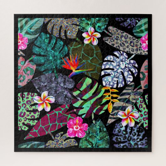 Lebendiges tropisches Blätter- und Blumenmuster Puzzle (Vertikal)