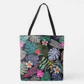 Lebendiges tropisches Blätter- und Blumenmuster Tasche (Vorderseite)