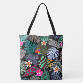 Lebendiges tropisches Blätter- und Blumenmuster Tasche (Rückseite)