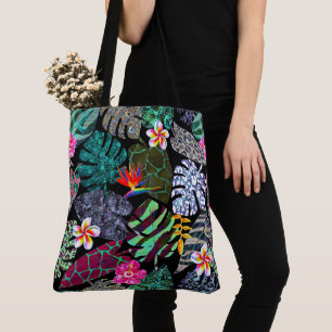 Lebendiges tropisches Blätter- und Blumenmuster Tasche