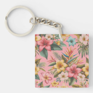 Lebendiges tropisches Blumenmuster Schlüsselanhänger
