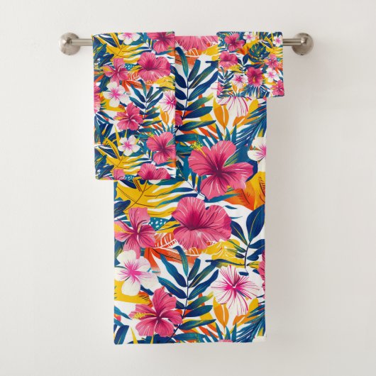 Lebendiges tropisches Blumenparadies-Musterdesign Badhandtuch Set (Insitu)