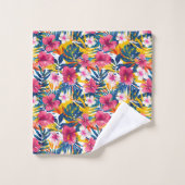 Lebendiges tropisches Blumenparadies-Musterdesign Badhandtuch Set (Waschlappen)