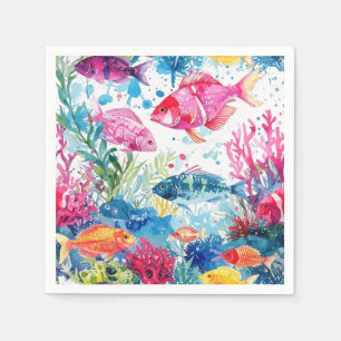 Lebendiges tropisches Fisch-Wasserfarben-Meeresleb Serviette