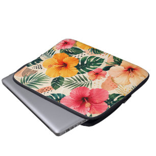 Lebendiges tropisches Hibiskus-Blumenmuster ohne N Laptopschutzhülle
