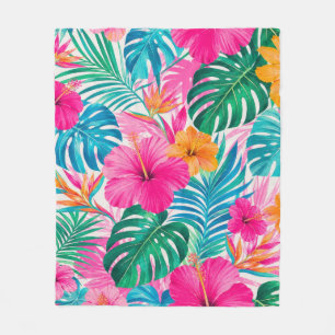 Lebendiges Tropisches Hibiskus-Palmenblatt-Paradie Fleecedecke