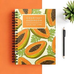 Lebendiges tropisches Papaya-Frucht- und Blattmust Notizblock