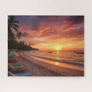 Lebendiges tropisches Sonnenuntergangs-Strandlands Puzzle