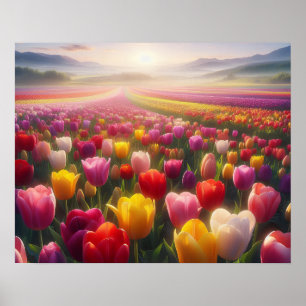 Lebendiges Tulpenfeld in voller Blüte Poster