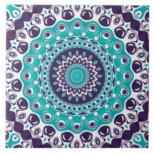 Lebendiges Türkis- und Pflaumen-Mandala-Muster Fliese