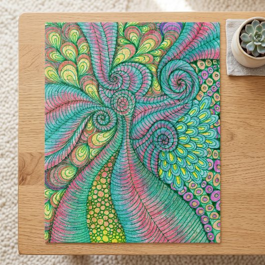 Lebendiges Türkis und Rosa psychedelisches abstrak Puzzle